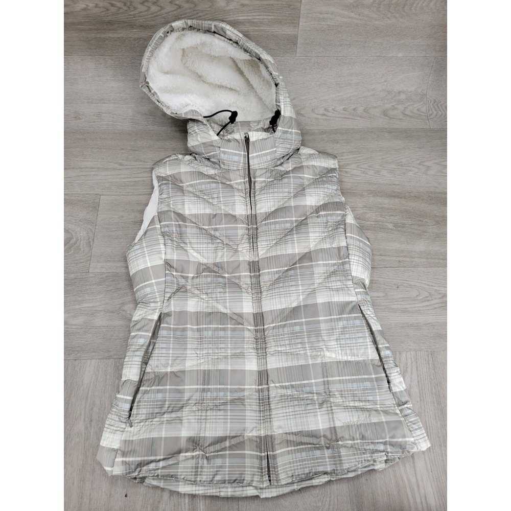 Patagonia Womens M Plaid Down Puffer Vest Hooded Full Zip Outdoor Preppy